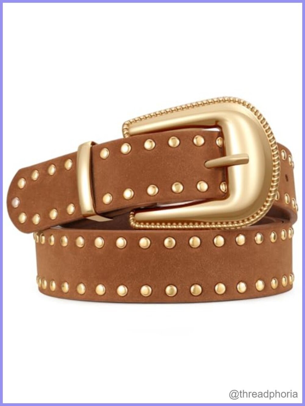 Western Studded Leather Belt with Gold Buckle, Punk Cowgirl Style for Jeans